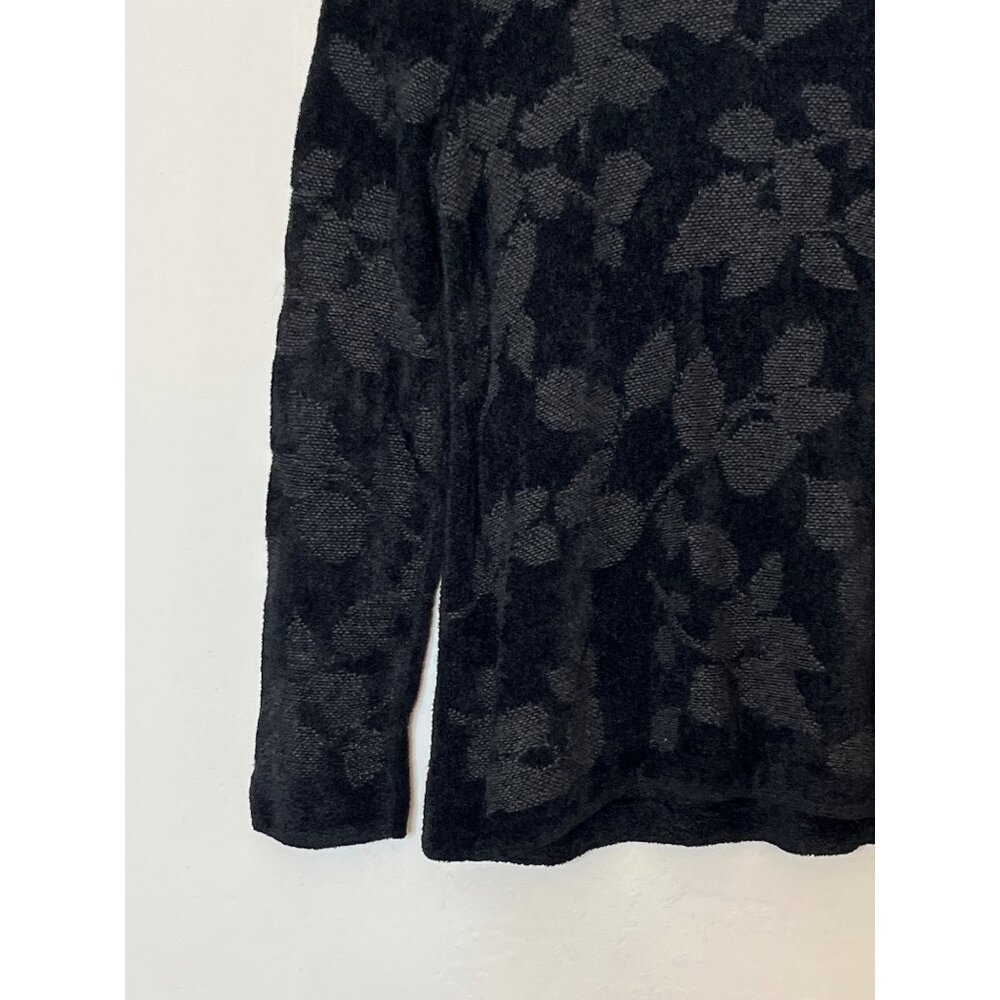 J Jill‎ Cotton Silk Wool Blend Soft Leaf Textured Ribbed Sweater Black Medium - Picture 3 of 10
